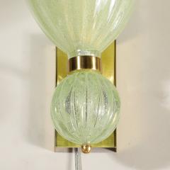 Pair of Modernist Pale Jade Hand blown Murano Glass Sconces W Brass Fitting - 4142378