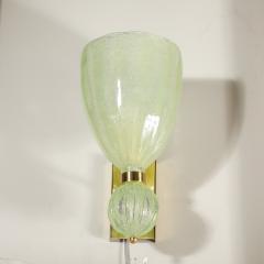 Pair of Modernist Pale Jade Hand blown Murano Glass Sconces W Brass Fitting - 4142384