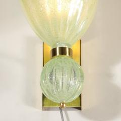 Pair of Modernist Pale Jade Hand blown Murano Glass Sconces W Brass Fitting - 4142408