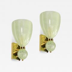 Pair of Modernist Pale Jade Hand blown Murano Glass Sconces W Brass Fitting - 4143415