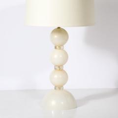 Pair of Modernist Pearl White Murano Glass Table Lamps with 24 Karat Gold Bands - 4304044