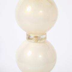 Pair of Modernist Pearl White Murano Glass Table Lamps with 24 Karat Gold Bands - 4304048