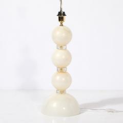 Pair of Modernist Pearl White Murano Glass Table Lamps with 24 Karat Gold Bands - 4304049