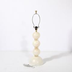 Pair of Modernist Pearl White Murano Glass Table Lamps with 24 Karat Gold Bands - 4304051