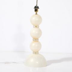 Pair of Modernist Pearl White Murano Glass Table Lamps with 24 Karat Gold Bands - 4304052