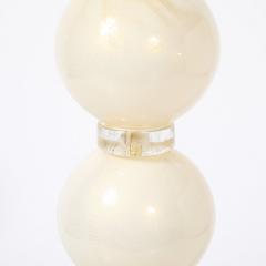 Pair of Modernist Pearl White Murano Glass Table Lamps with 24 Karat Gold Bands - 4304053