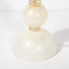 Pair of Modernist Pearl White Murano Glass Table Lamps with 24 Karat Gold Bands - 4304054