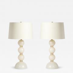 Pair of Modernist Pearl White Murano Glass Table Lamps with 24 Karat Gold Bands - 4305732
