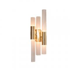 Pair of Modernist Pulegoso Sconces with Handblown Murano Shades Brushed Brass - 1579015