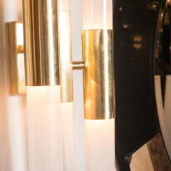 Pair of Modernist Pulegoso Sconces with Handblown Murano Shades Brushed Brass - 1579020