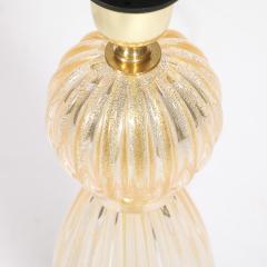 Pair of Modernist Reeded Translucent Glass Table Lamps with 24 karat Gold Flecks - 4745243