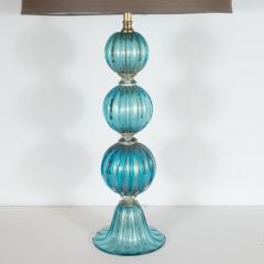 Pair of Modernist Ribbed and Banded Turquoise Table Lamps with 24kt Gold Flecks - 2660309