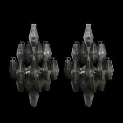 Pair of Modernist Smoked Gray Murano Glass Diamond Form Polyhedral Wall Sconces - 4828121