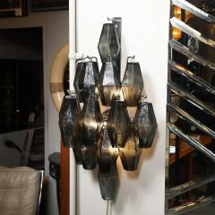 Pair of Modernist Smoked Gray Murano Glass Diamond Form Polyhedral Wall Sconces - 4828130