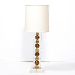 Pair of Modernist Stacked Sphere Table Lamps in Amber Translucent Murano Glass - 3040179