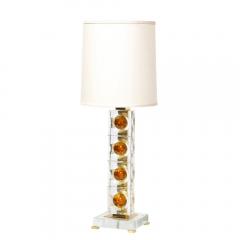 Pair of Modernist Stacked Sphere Table Lamps in Amber Translucent Murano Glass - 3040182