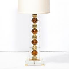 Pair of Modernist Stacked Sphere Table Lamps in Amber Translucent Murano Glass - 3040184