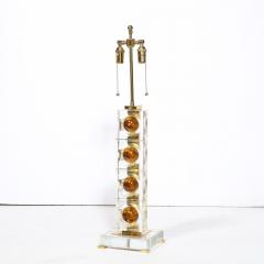 Pair of Modernist Stacked Sphere Table Lamps in Amber Translucent Murano Glass - 3040214