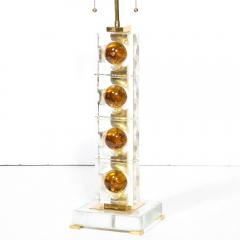Pair of Modernist Stacked Sphere Table Lamps in Amber Translucent Murano Glass - 3040223