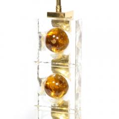 Pair of Modernist Stacked Sphere Table Lamps in Amber Translucent Murano Glass - 3040225