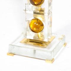 Pair of Modernist Stacked Sphere Table Lamps in Amber Translucent Murano Glass - 3040227