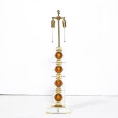 Pair of Modernist Stacked Sphere Table Lamps in Amber Translucent Murano Glass - 3040251