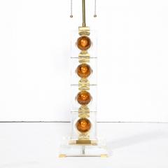 Pair of Modernist Stacked Sphere Table Lamps in Amber Translucent Murano Glass - 3040257