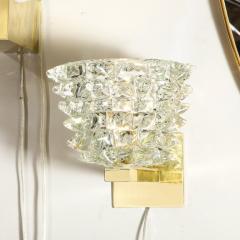 Pair of Modernist Transparent Murano Glass Brass Sconces w Rostrato Detailing - 3108777