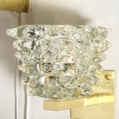 Pair of Modernist Transparent Murano Glass Brass Sconces w Rostrato Detailing - 3108859