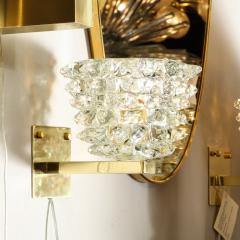 Pair of Modernist Transparent Murano Glass Brass Sconces w Rostrato Detailing - 3108862