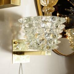 Pair of Modernist Transparent Murano Glass Brass Sconces w Rostrato Detailing - 3108869