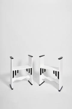 Pair of Modernist white wooden painted stools Portugal 1930s - 4535223