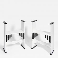 Pair of Modernist white wooden painted stools Portugal 1930s - 4540297