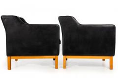 Pair of Mogens Hansen MH195 Black Leather Armchairs with Ottoman Stool - 4828780