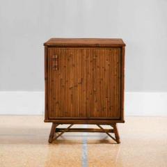 Pair of Molto Bamboo Bedside Tables with Doors and Leather Bindings Set of 2 - 3359365
