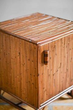 Pair of Molto Bamboo Bedside Tables with Doors and Leather Bindings Set of 2 - 3359367