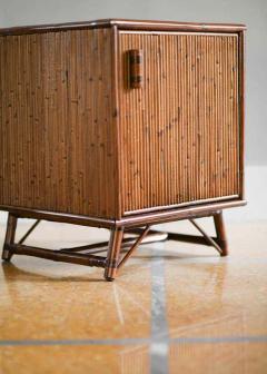 Pair of Molto Bamboo Bedside Tables with Doors and Leather Bindings Set of 2 - 3359368