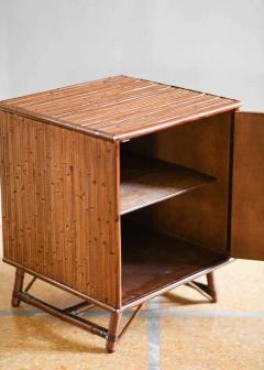 Pair of Molto Bamboo Bedside Tables with Doors and Leather Bindings Set of 2 - 3359370