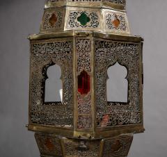 Pair of Monumental 19thC Moroccan Lanterns w Silver Brass Copper Inlay - 3161493