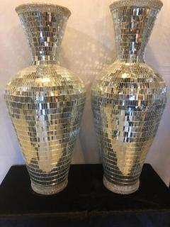 Pair of Monumental Art Deco Style Micro Mosaic Mirrored Over Clay Urns - 2888978
