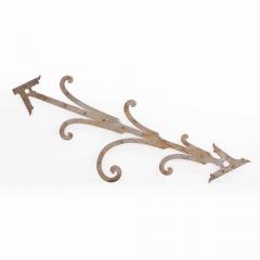 Pair of Monumental French Iron Strap Hinges Scroll and Arrow Form C 1890  - 4244648