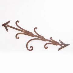 Pair of Monumental French Iron Strap Hinges Scroll and Arrow Form C 1890  - 4244651