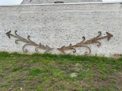 Pair of Monumental French Iron Strap Hinges Scroll and Arrow Form C 1890  - 4244654