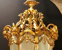 Pair of Monumental Louis XVI Style Dor Bronze Large Rams Head Lanterns - 1269202