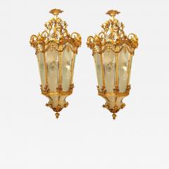 Pair of Monumental Louis XVI Style Dor Bronze Large Rams Head Lanterns - 1270956