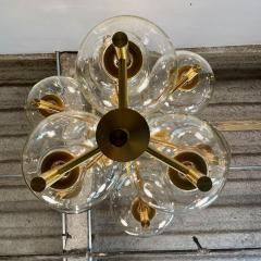 Pair of Monumental Mid Century Modern Style Chandeliers in Amber Glass and Brass - 3247151