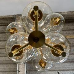 Pair of Monumental Mid Century Modern Style Chandeliers in Amber Glass and Brass - 3247154