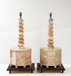 Pair of Monumental Onyx Flops Lamps - 3496070