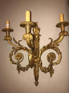 Pair of Monumental Three Light Sconces Solid Bronze Louis XVI Style - 1306166