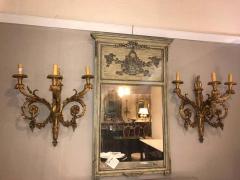 Pair of Monumental Three Light Sconces Solid Bronze Louis XVI Style - 1306171